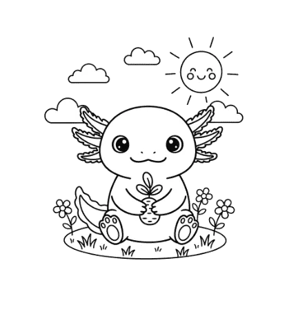 Cute axolotl coloring page