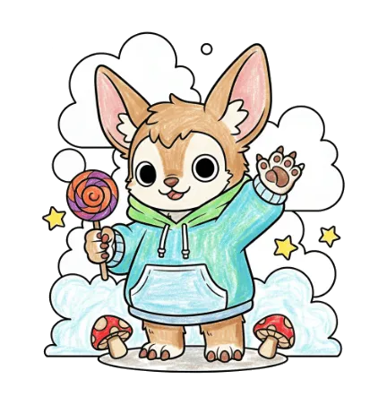 Furry fantasy character coloring page colored in