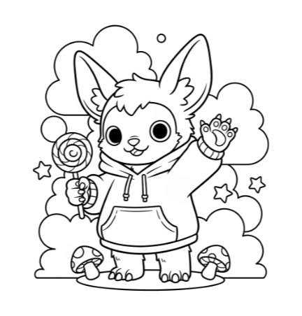 Furry fantasy character coloring page outline