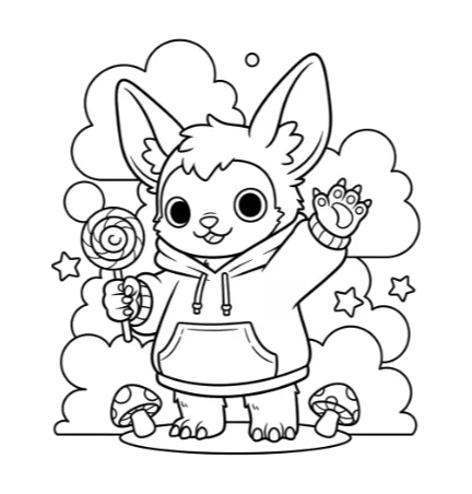 Furry fantasy character coloring page outline